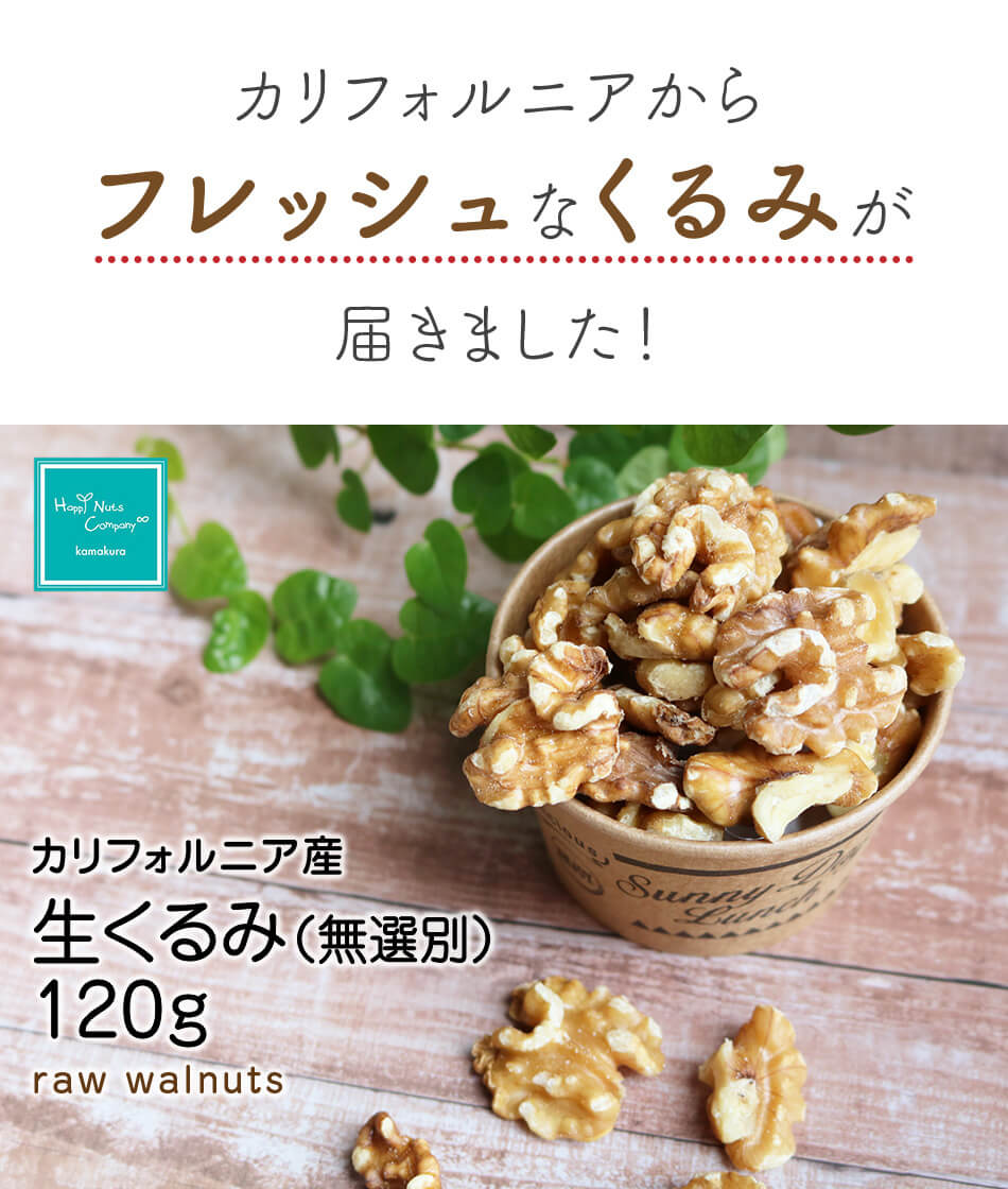 生くるみ カリフォルニア産 無塩 無添加 120g お試し ぽっきり 500円 オメガ３脂肪酸 ダイエットサポート ナッツ専門店  ハッピーナッツカンパニー
